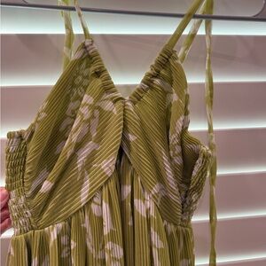 Green and White Pleated Dress